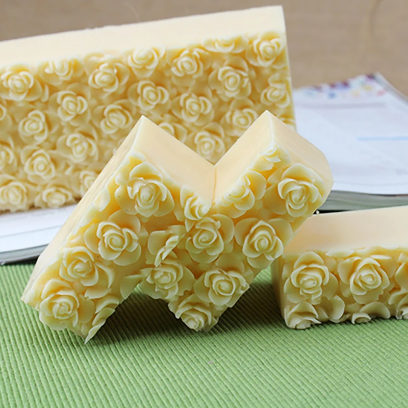 Nicole Silicone Soap Mold Embossed Rose Flower Decoration Handmade Loaf Soap Making Mouldin