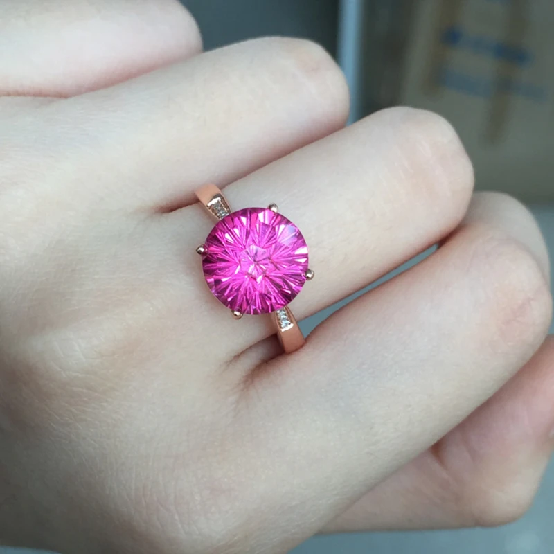 

925 Sterling Silver Pink Topaz Ring for Anniversary Natural Gemstone 10*10 mm