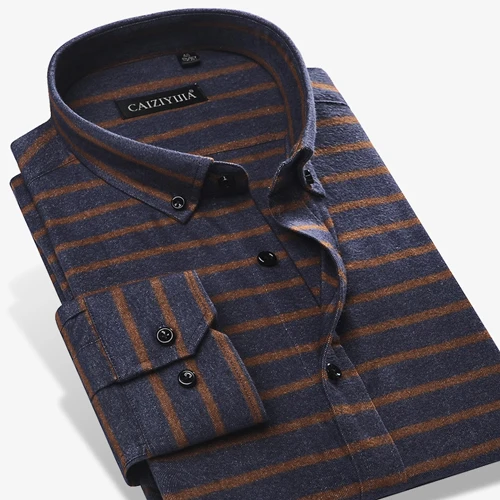 Men's Cotton Horizontal Stripe Dress Shirt No pocket Long Sleeve Slim