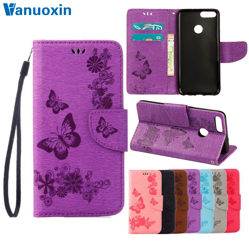 

Vanuoxin Leather Case For Fundas Huawei P Smart Case For Huawei Enjoy 7S case cover Butterfly Flip wallet Phone Bag shell coque