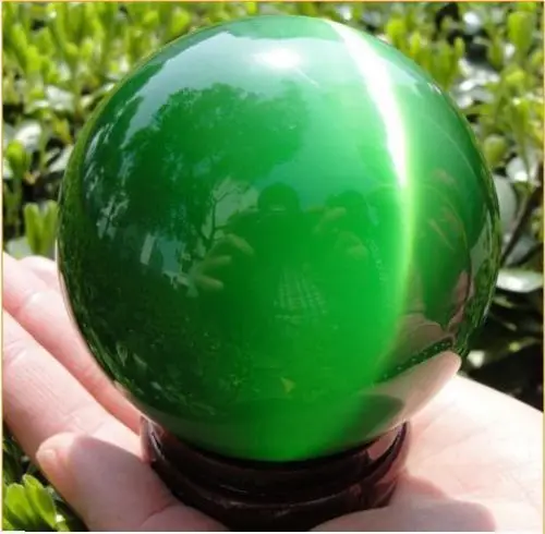 SCY j00774 Sell Asian Quartz Green Cat Eye Crystal Healing Ball Sphere 35-40MM + Stand | Дом и сад