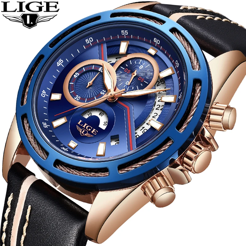 

2018 LIGE New Men Watches Fashion Top Brand Luxury Leather Sports Watch Men Business Waterproof Quartz Clock Relogio Masculino
