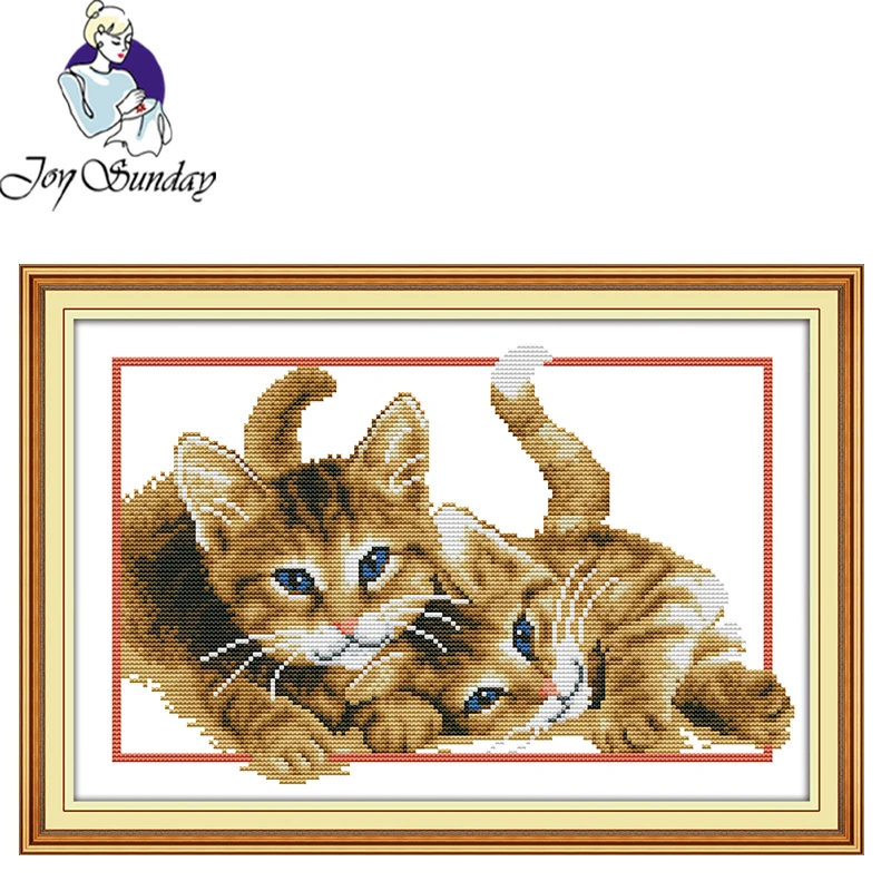 

Joy Sunday,Two cats,cross stitch embroidery set,printing cloth embroidery kit,cross stitch needleworkanimal pattern cross stitch
