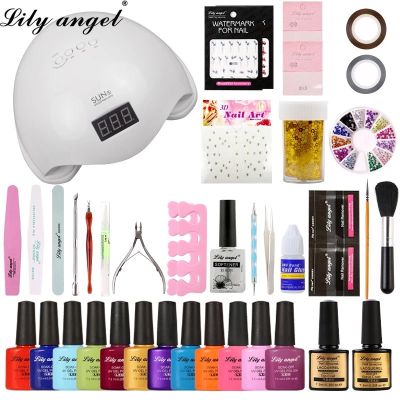 

Lily Angel Nail Kit Dryer 36W/48W UV LED Lamp&UV Gel Varnish Polish Manicure Tool 12 Colors gel nail kits with lamp