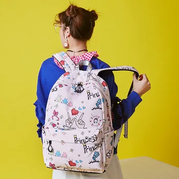 

Youth Waterproof Polyester Fabric Women Backpacks Cute Cartoon Pattern Printing College Girls Daily Laptop Mochila