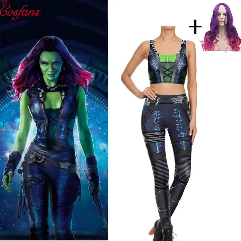 Avengers:Infinity War Gamora cosplay costume Leggings with Vest Yoga Suit G...