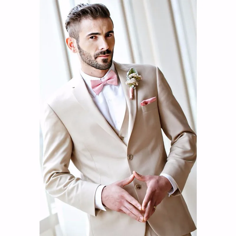 Champagne Mens Suits Wedding Groom Slim Fit Men Dress Suit Custom Notch