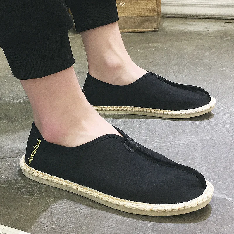 

New Male Nationa Style Breathable Casual Men Canvas Hemp Fisherman Shoes Men Espadrille Flats Driving Shoes Chaussure Homme