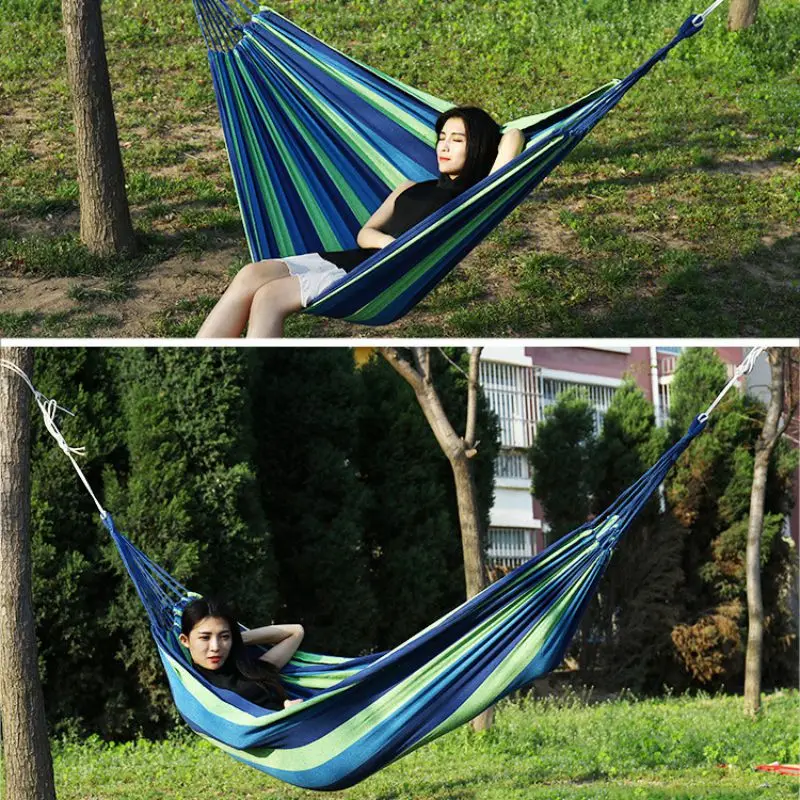 

Rainbow Colorful Outdoor Leisure Hammocks Collapsible Canvas Hammocks Ultralight Camping Folding Hammock Bed With Storage Bag