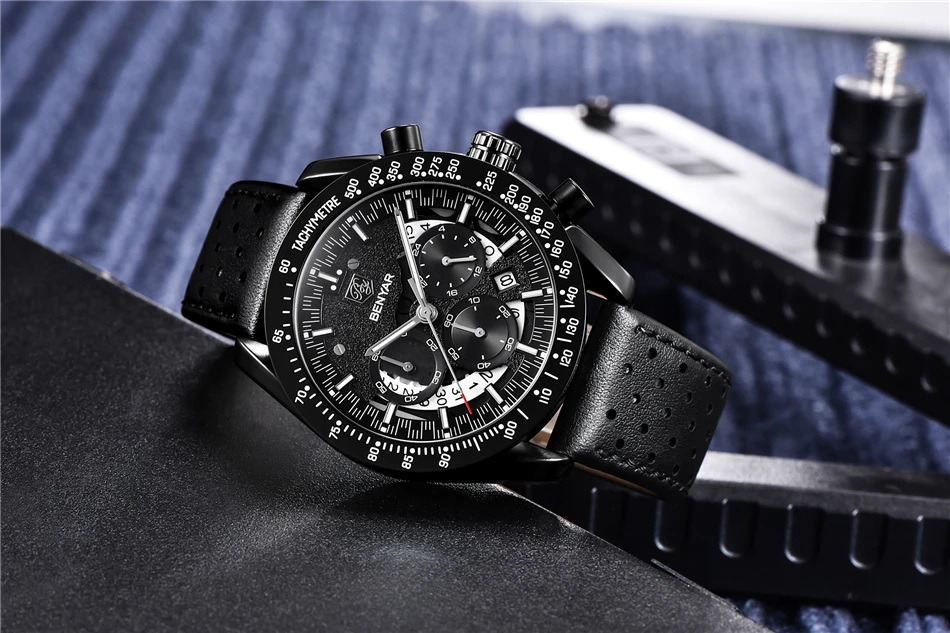 Часы мужские роскошные брендовые кварцевые часы модные хронограф часы Reloj Hombre спортивные часы мужские часы benyar