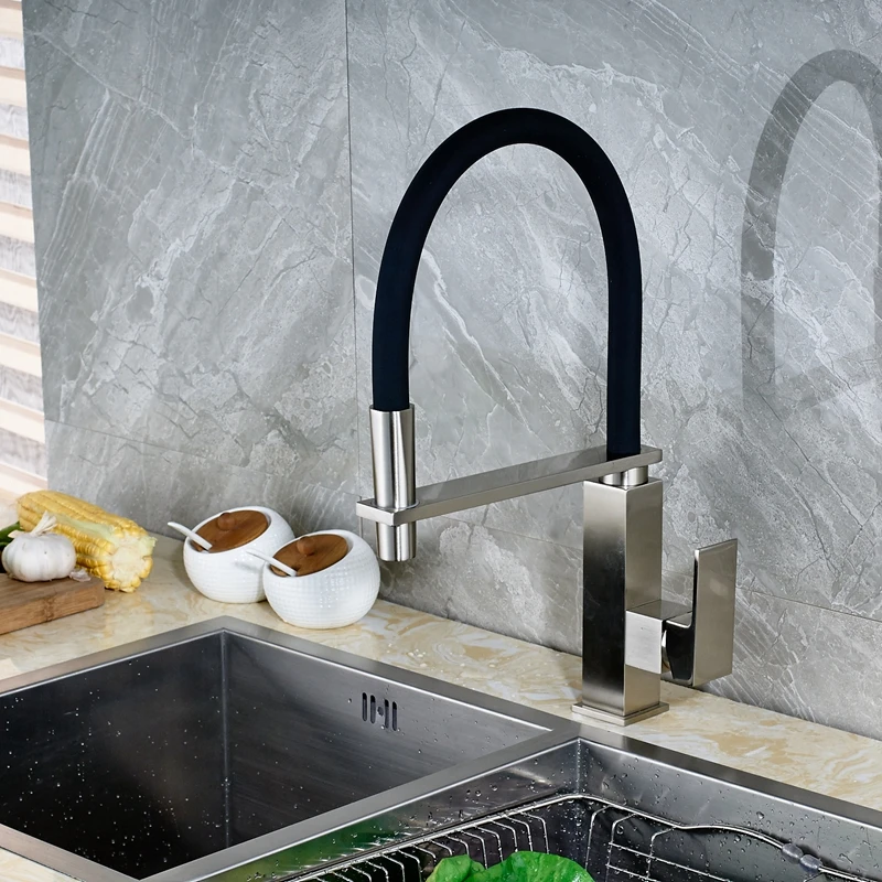

Uythner Modern Brushed Nickle Kitchen Faucet Swivel Mixer Tap Single Handle Hole Deck Mount