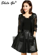 SHILO GO/Новая модная уличная Женская свободная черная короткая куртка из овечьей кожи с круглым вырезом, комплект с плиссированной юбкой