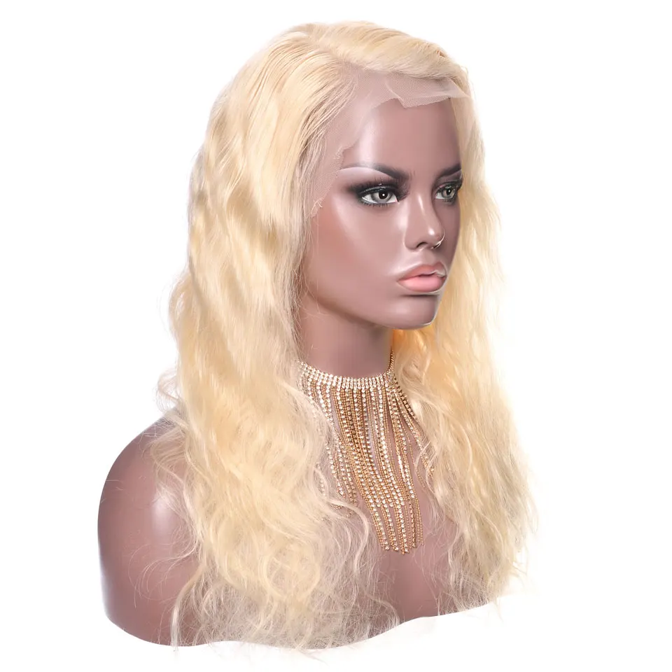 YVONNE тела волнистые светлые волосы фронта шнурка парик бразильский Remy человеческих волос 613 парик