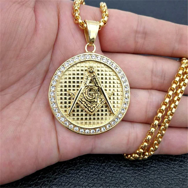 Collar masónico Iced Out y colgante con cadena de acero inoxidable, Color dorado, circonita cúbica ostentosa, joyería Hip Hop para hombre, para regalo _ AliExpress Mobile