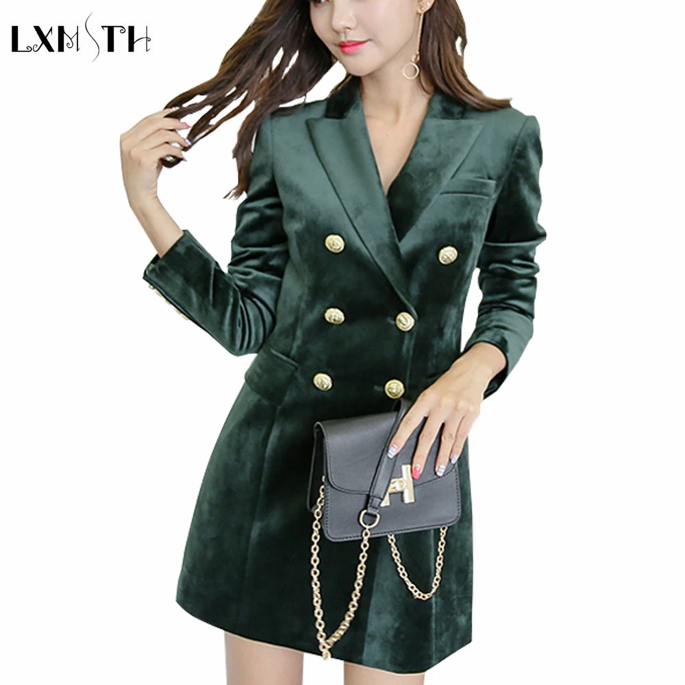 2022 Fashion Back Zipper Velvet  Blazer Jackets Women Long 