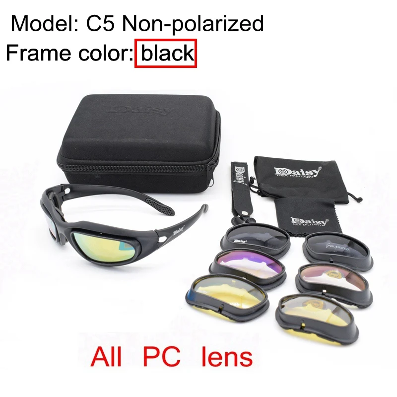 Daisy поляризационные армейские велосипедные защитные очки, военные солнцезащитные очки с 4 линзами, мужские тактические очки для игры на открытом воздухе, для спортивной рыбалки - Цвет: C5 no  Polarized