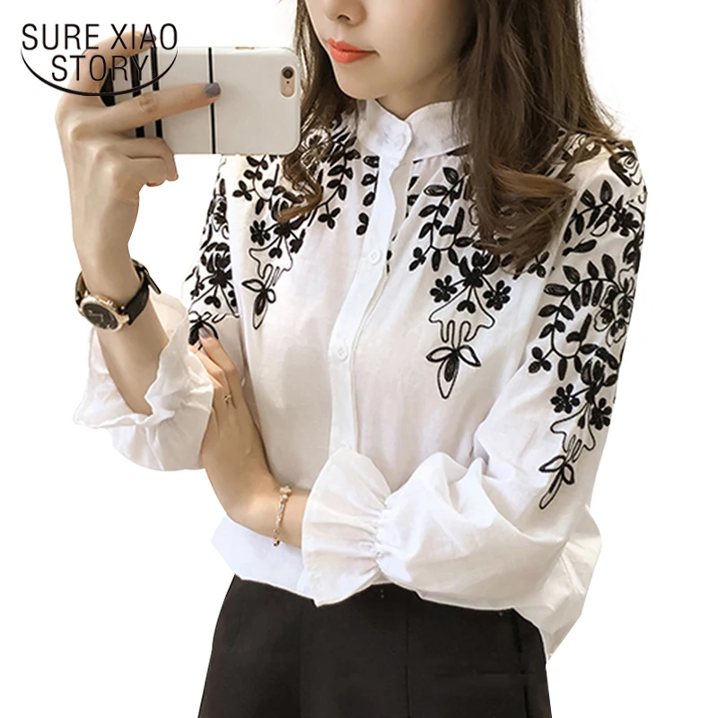2021 Fashion Female Clothing Embroidery Blouse Shirt Korean Folk Style Small Fresh Cotton Flower Embroidered Tops 529E 25 | Женская