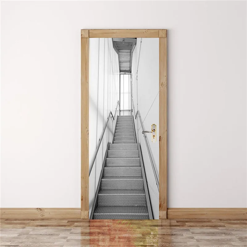 

77x200cm 3D Stairs Beautiful Door Stickers For Living Room Bedroom PVC Adhesive Wallpaper Home Decor Waterproof Mural Decal