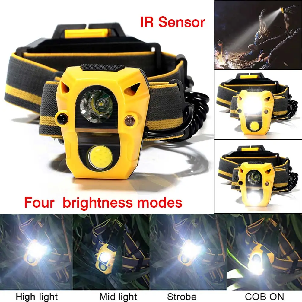 

Lightweight 4 Brightness Modes Hunting IR Sensor 2000LM Headlamp 5W COB XPE LED Helmet Light Headlight Daily Waterproof