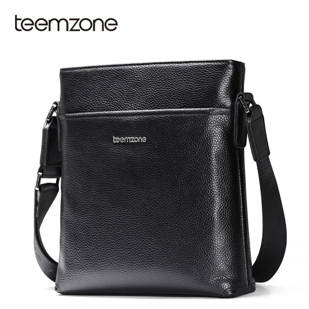 

Teemzone Hot Sale Men Bag Genuine Leather Solid Men Messenger Bag casual business Crossbody fashion mens cross body bag T0985