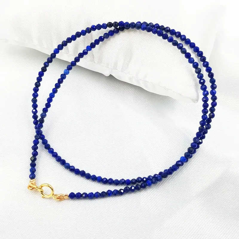 

Lii Ji Lapis Lazuli Necklace Natural Gemstone Approx 2mm 925 Sterling Silver Gold Plated Choker Tiny Sparkling Delicate Jewelry