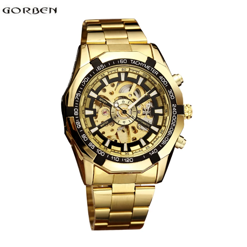 

Gorben Luxury Band Automatic Mechanical Watch Men Winner Skeleton Men Watch Gold Wristwatch Winner Mechanical Self-winding