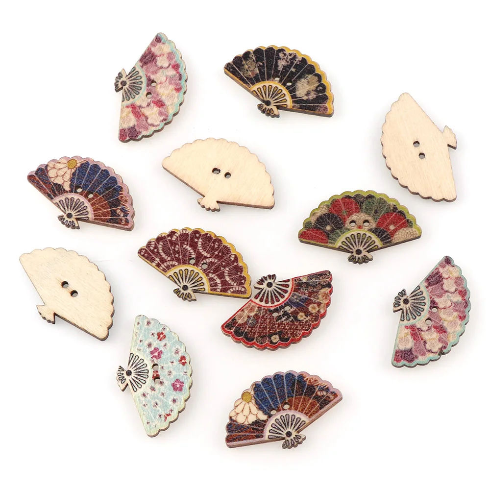 50Pcs Retro Wooden Sewing Buttons Scrapbooking Fan Mixed Two Holes 30 x 18mm Costura Botones Decorate bottoni botoes | Дом и сад