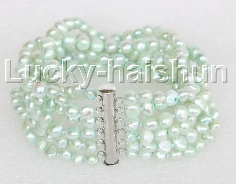 

Hot selling free shipping********8" 8mm 6row Baroque light green pearls bracelet magnet clasp