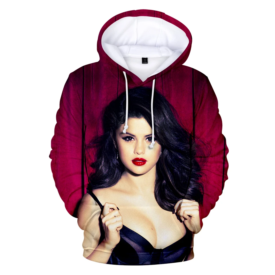 Новый список 3D Selena Gomez толстовки женские топы Осень Harajuku Selena Gomez 3D толстовки повседневные красные пуловеры XXS-4XL