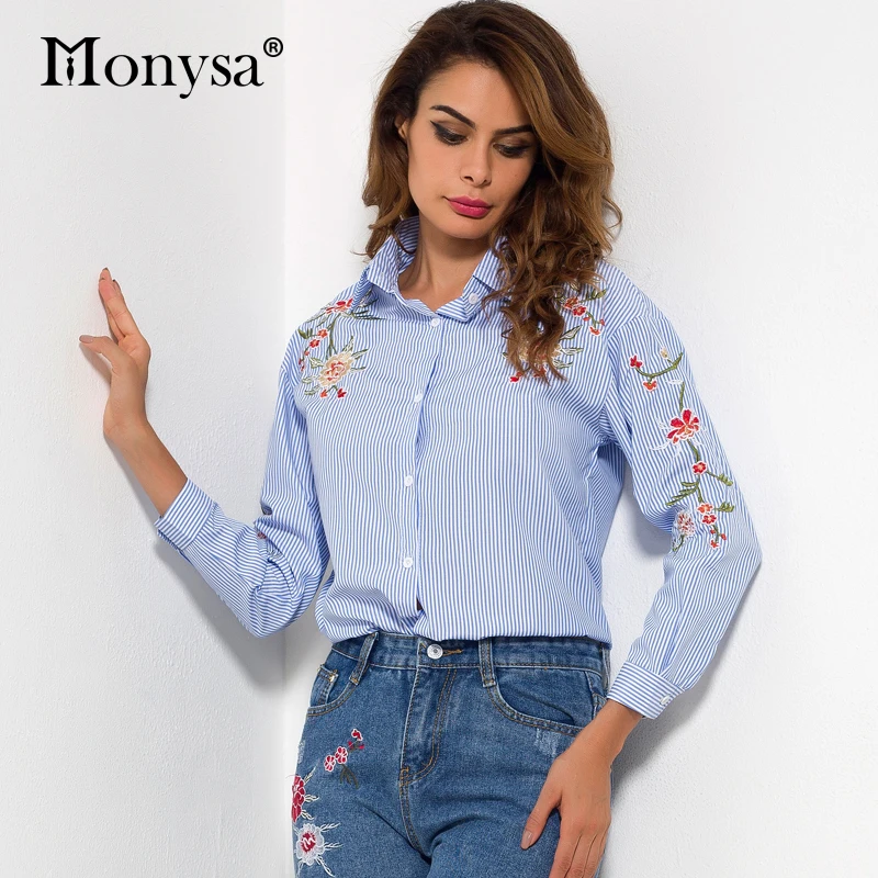 Embroidery shirts womens tops fashion 2017 autumn new arrival casual Embroidery shirts womens tops fashion 2017 autumn new arrival casual