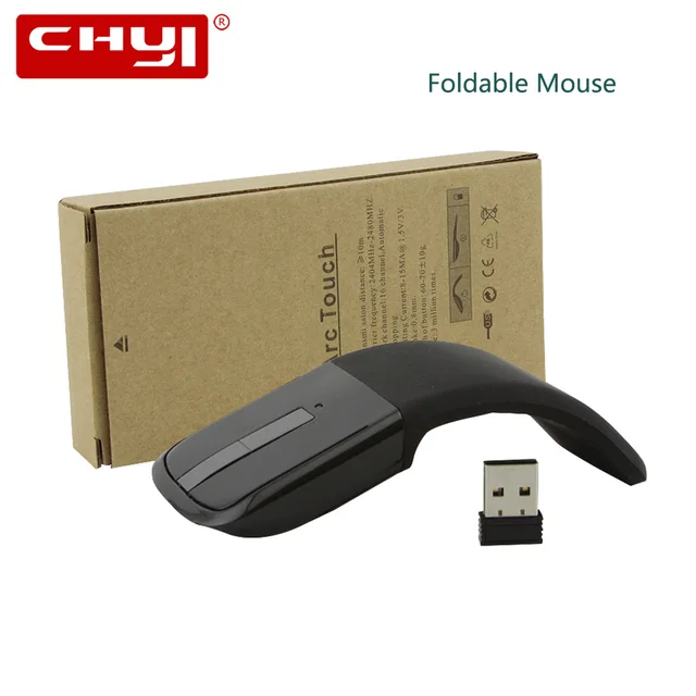 Best Price CHYI Foldable Wireless Computer Mouse Arc Touch Mice Slim Optical Gaming Folding Mause With USB Receiver For Microsoft PC Laptop