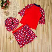 Летний купальник Дети Акула печать купальники с длинными рукавами для девочек купальные костюмы штаны шапочка для плавания для девочек Монокини