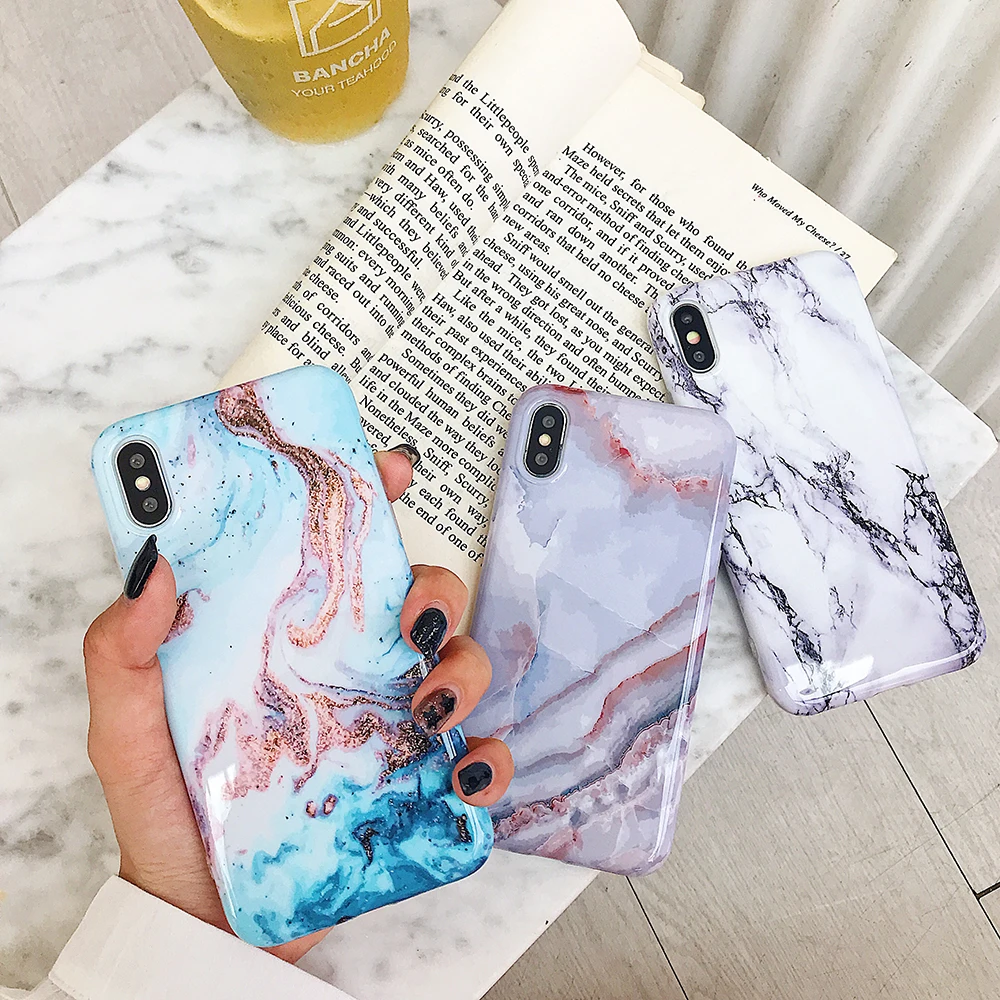 

SUYACS Classic Marble Case For iPhone XR X XS Max Cover For iPhone 7 8 Plus Soft IMD Full Body Cover Smooth Mobile Phone Shell