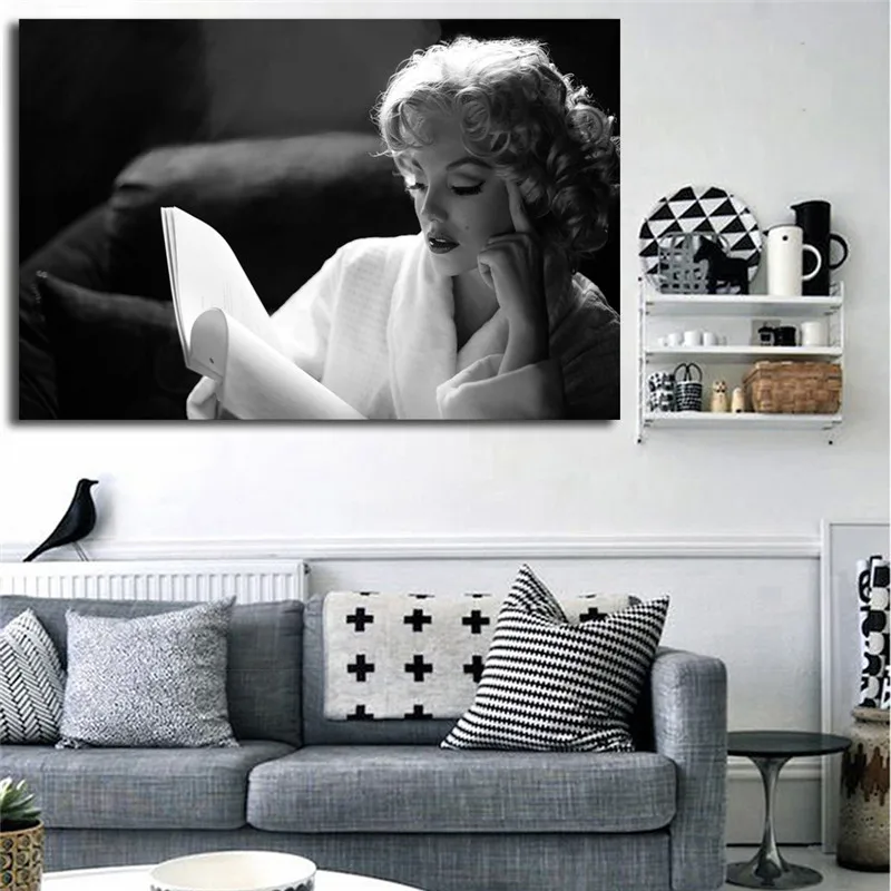 Us 5 7 5 Off Marilyn Monroe Reading Wallpaper Canvas Painting Print Bedroom Home Decor Modern Wall Art Oil Painting Poster Picture Artwork Hd In