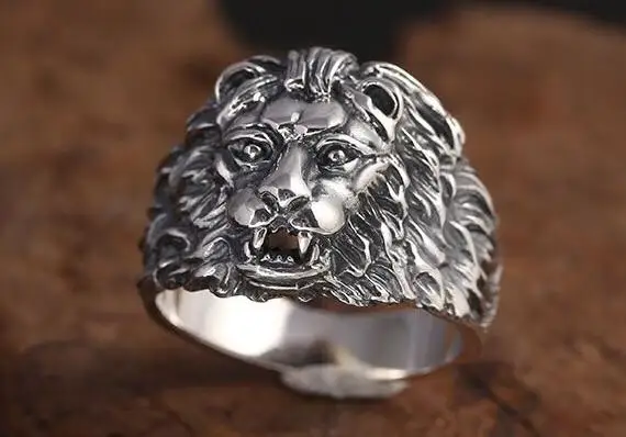 

Sterling S925 925 silver rings Lion vintage trendy ring 19MM