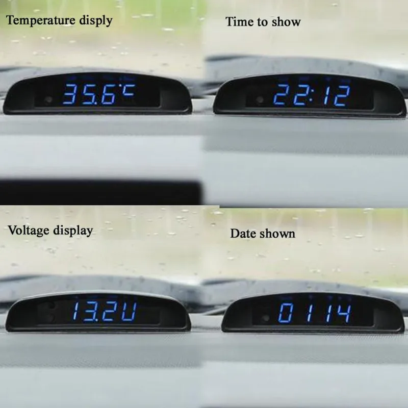 12 В оригинальная отделка салона автомобиля внешний вид 3 в 1 автомобильные часы термометр и монитор напряжения(четыре вида режима отображения) 9449