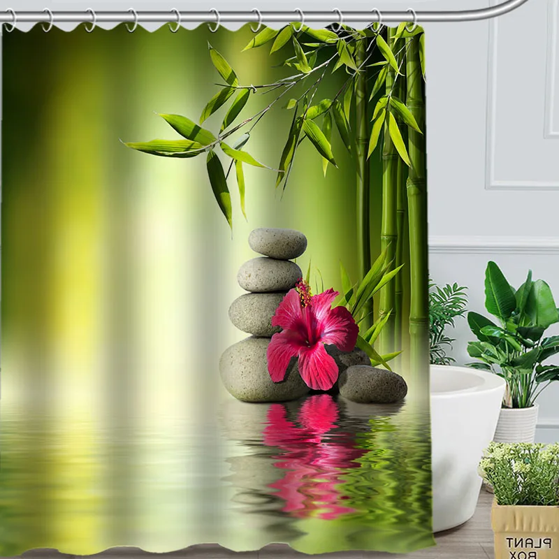 Настройте свою современную картинку, зеленая бамбуковая занавеска для душа, домашний декор, занавеска для ванной комнаты, Большая распродажа, 12 крючков, водонепроницаемая - Цвет: Shower Curtain