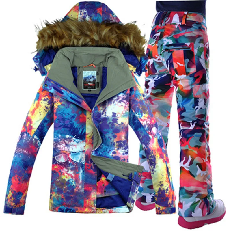 Женский лыжный костюм, куртка для сноуборда, водонепроницаемая куртка, штаны, термокостюм, ветрозащитный лыжный сноуборд, супер теплая женская одежда