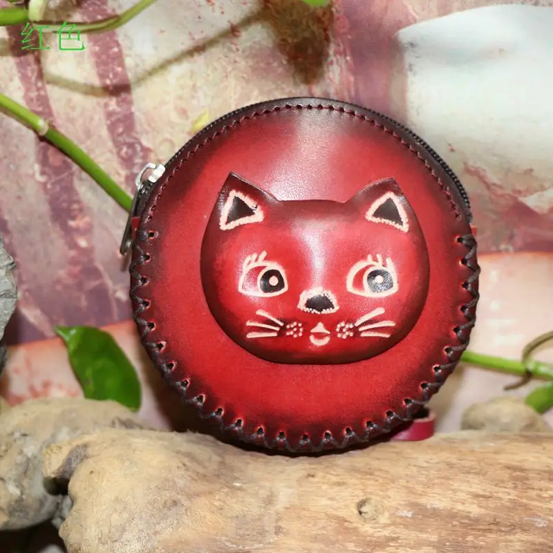 

cartoon animal wallet handmade genuine leather bag mini round bag cowhide coin purse lovely gift