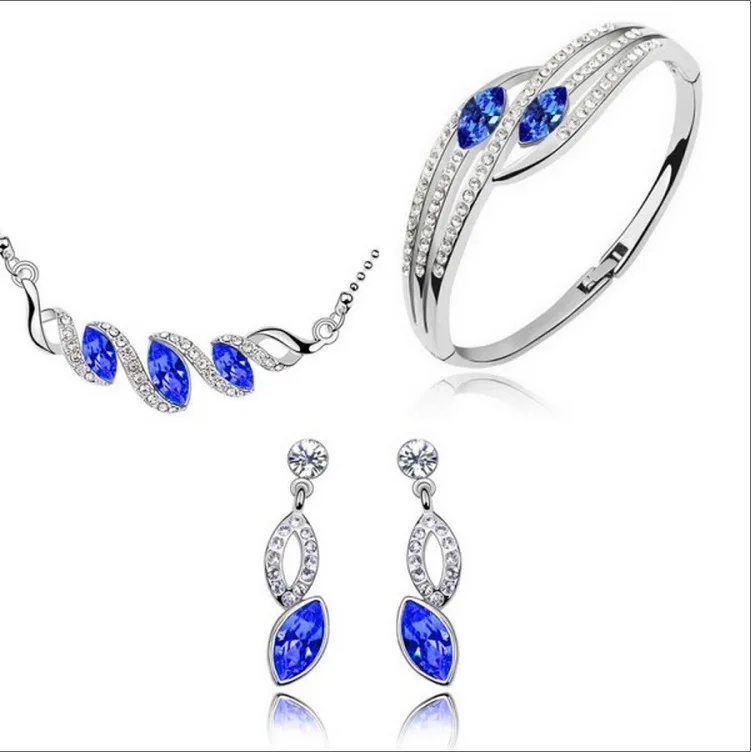 

summer fashion brand bridal wedding leaf horse eye shape water drop pendant necklace earrings bracelet jewelry sets