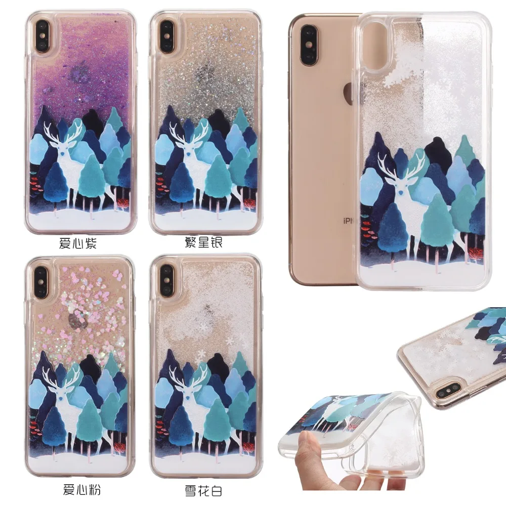 Для iPhone X XR XS MAX чехол для телефона зимний elk Polar bear жидкий зыбучий песок