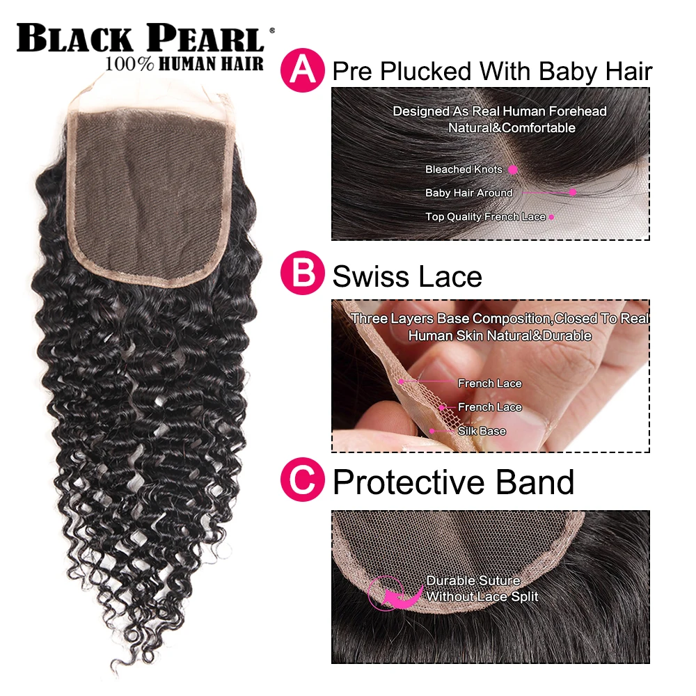 Black Pearl Pre-Colored Human Hair 3 Bundles With Closure Non Remy Brazilian kinky Curly Bundles With Closure 1B# Hair Extension Black Pearl Pre-Colored Human Hair 3 Bundles With Closure Non Remy Brazilian kinky Curly Bundles With Closure 1B# Hair Extension