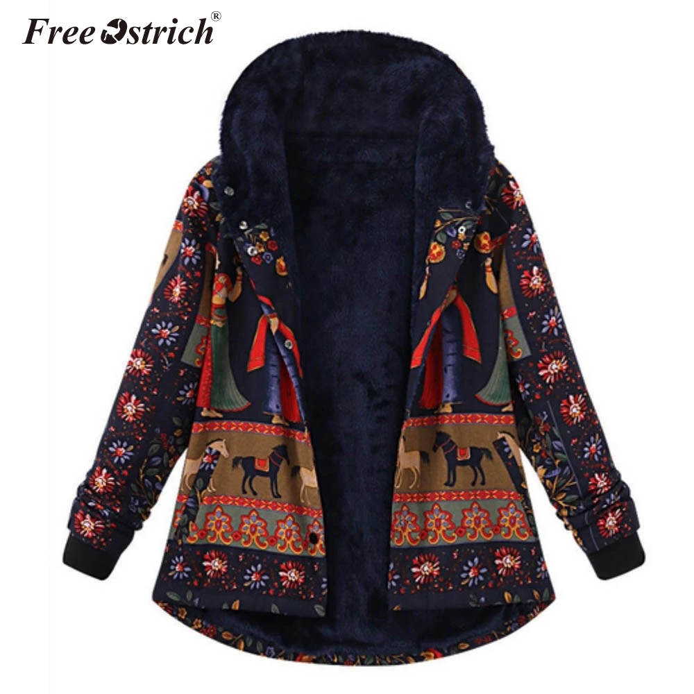 Страусиная куртка для женщин размера плюс с принтом с капюшоном на молнии теплая chamarras de mujer manteau femme casaco feminino harajuku N30