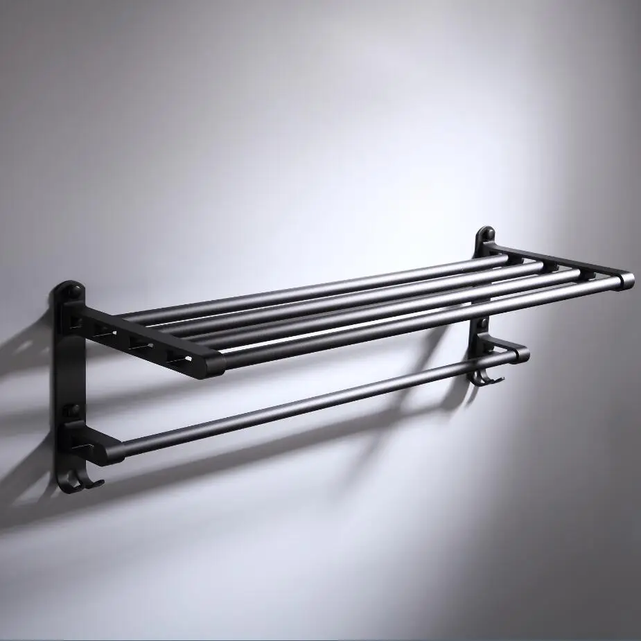  Black 2Layer Alumimum Alloy Bathroom Towel Rack Holder Wall Mounted Storage Hanger Kitchen Hotel To - 32957242682