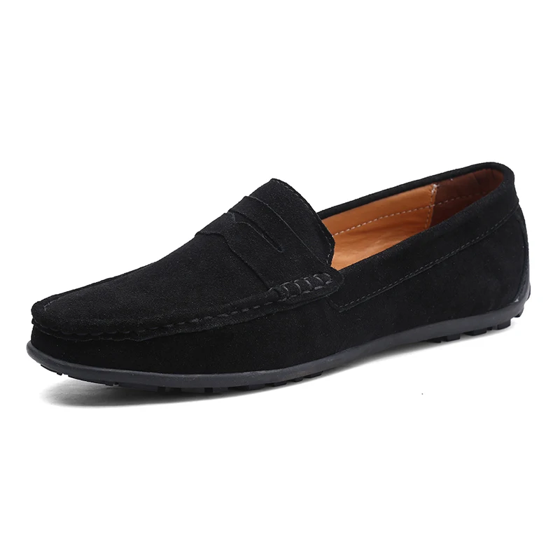 Vkergb/замшевая обувь; мужские лоферы; Mocassim; мужская повседневная обувь; лоферы; черные однотонные кожаные мокасины для вождения; роскошная мужская обувь - Цвет: BLACK