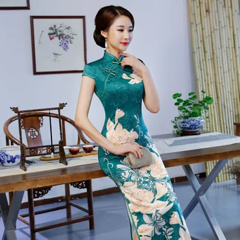 

Sexy Rayon Long Cheongsam 2018 Summer Vintage Chinese style Dress Fashion Womens Qipao Slim Party Dresses Button Vestido S-3XL