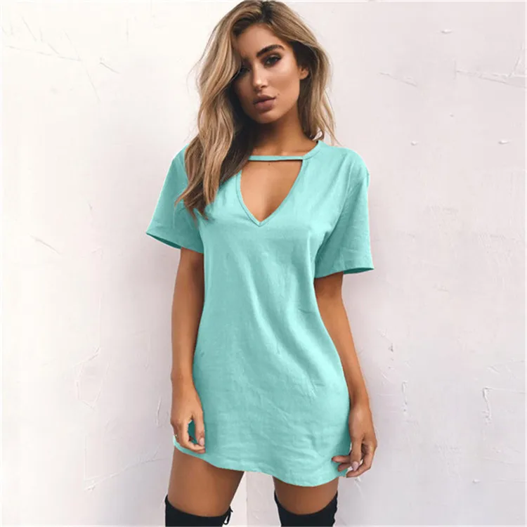 Europe and the United States fashion sexy 2017 Hot new V neck collar hollow short sleeve dress T-shirt dress 11 colors (16)