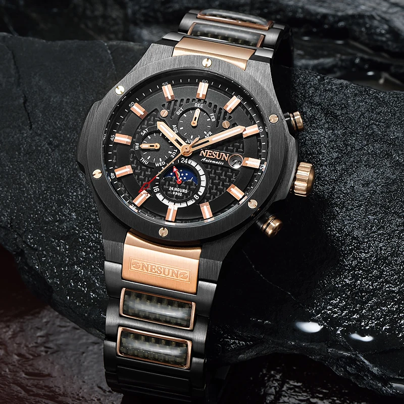 

NESUN Men's Creative Top Brand Automatic Mechanical Wristwatches Luminous Moon Phase Sports Watches Clock Male Relogio Masculino