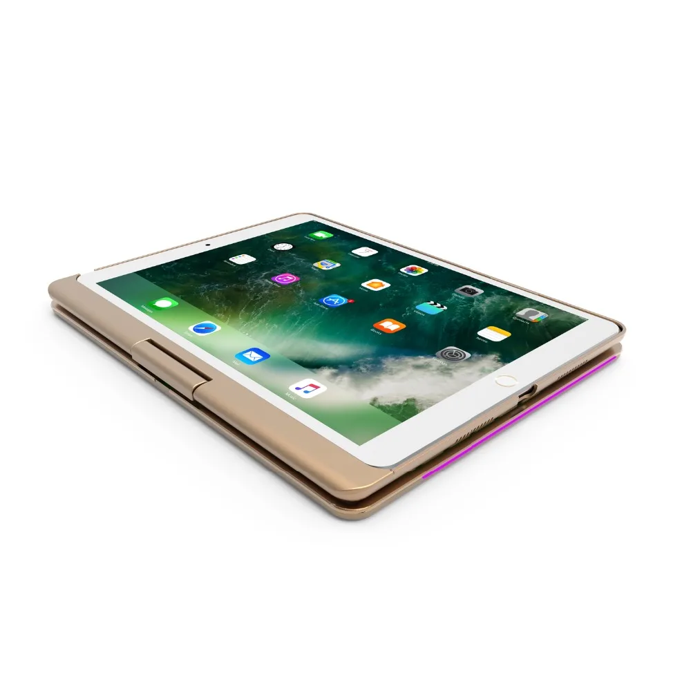  360 Rotating Bluetooth 7 Colors Backlit Aluminum Keyboard Case Cover For iPad 2017 2018 9.7 inch iP