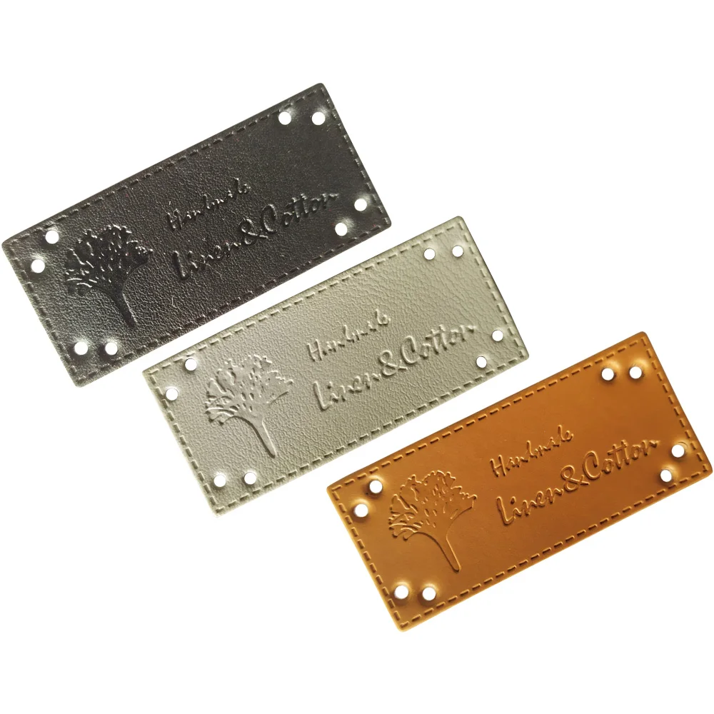 

48pcs/lot Tree logo hand made leather labels for clothes leather patch for jeans sewing label for gift handmade tags leather tag